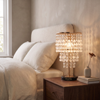 ZEQARA Crystal Waterfall Table Lamp with Marble Base – bedroom