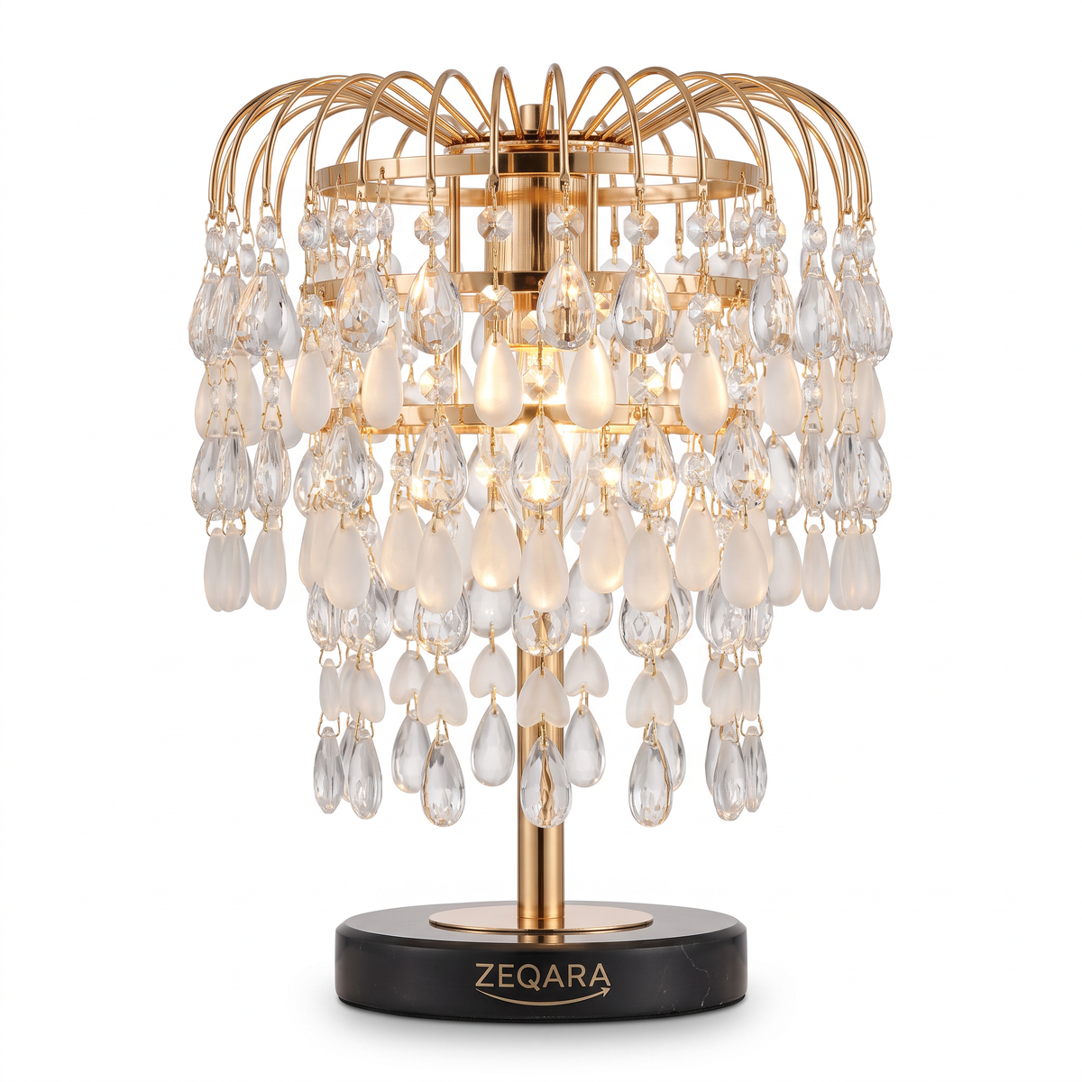 ZEQARA Crystal Waterfall Table Lamp with Marble Base – studio
