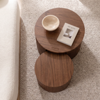 ZEQARA Fluted Walnut Drum Nesting Tables, Set of 2 – living room, top view