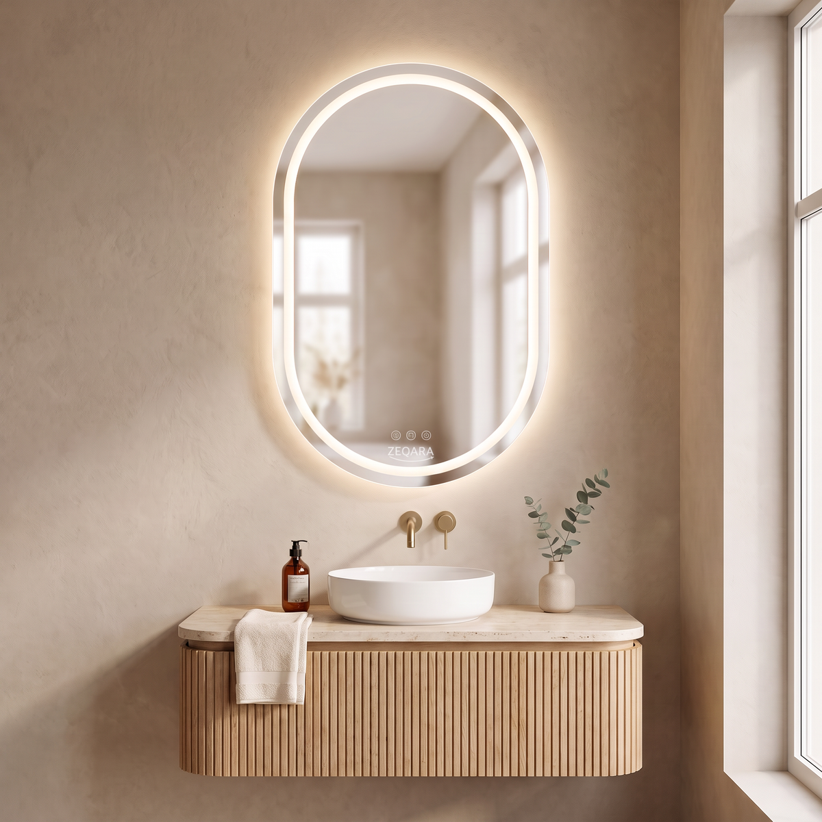 ZEQARA Oval Backlit Anti-Fog LED Mirror, 32" x 20" – bathroom