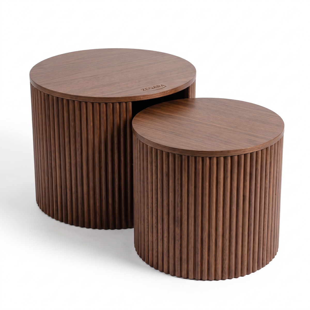 ZEQARA Fluted Walnut Drum Nesting Tables, Set of 2 – studio