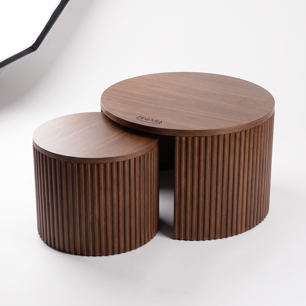 ZEQARA Fluted Walnut Drum Nesting Tables, Set of 2 – studio