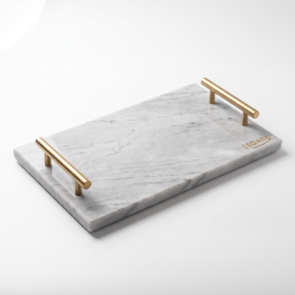 ZEQARA Marble Vanity Tray with Brass Handles – studio