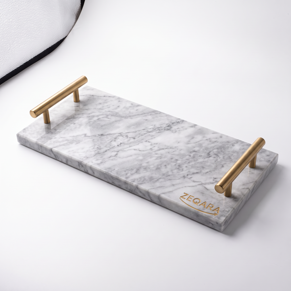 ZEQARA Marble Vanity Tray with Brass Handles – studio