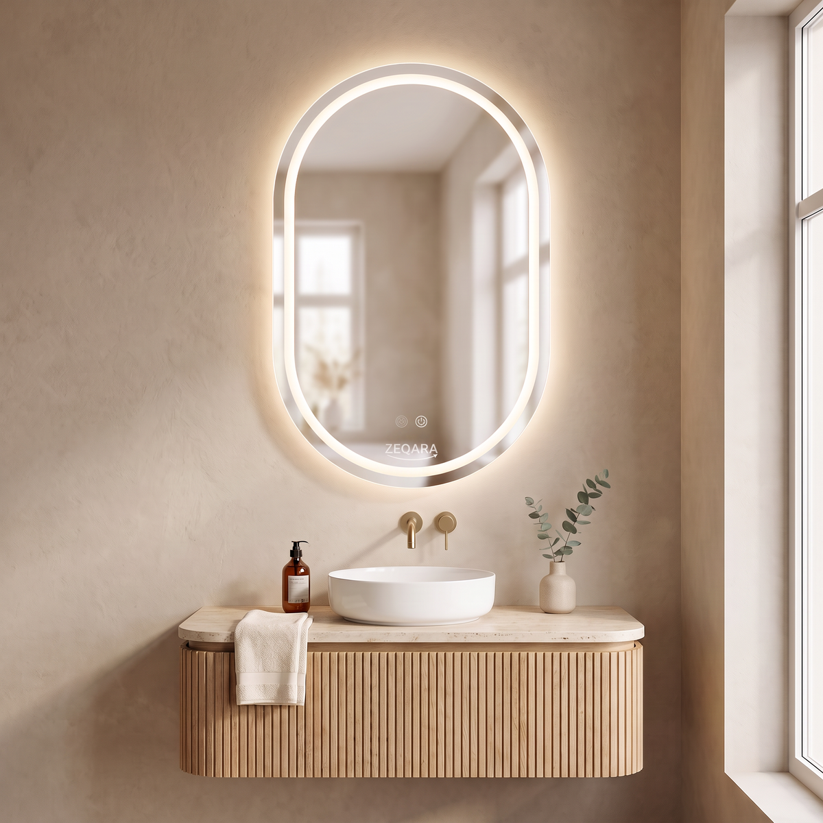 ZEQARA Oval Backlit Anti-Fog LED Mirror, 32" x 20" – bathroom
